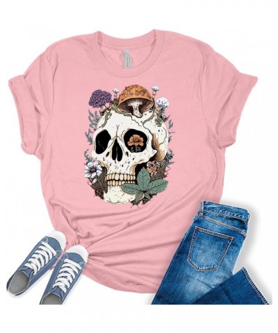 Womens Mushroom Skull Shirt Cottagecore Aesthetic T Shirt Goblincore Y2K Graphic Tees Black $15.37 T-Shirts