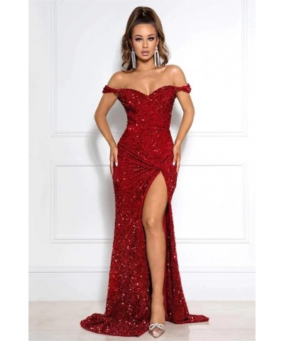 Off The Shoulder Sequin Prom Dresses with Slit Long Formal Evening Gowns Teal $30.00 Dresses