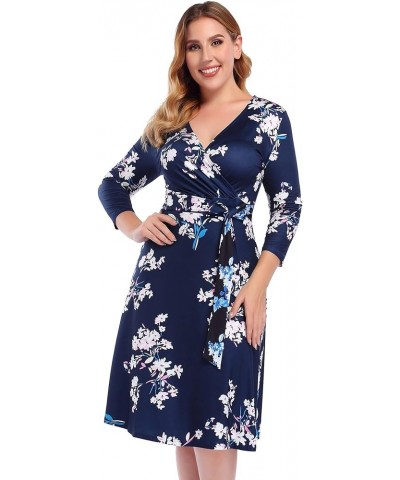 Womens V-Neck 3/4 Sleeve A Line Midi Faux Wrap Plus Size Cocktail Party Swing Dress Pattern E $8.54 Activewear