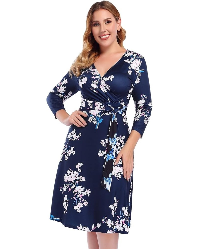 Womens V-Neck 3/4 Sleeve A Line Midi Faux Wrap Plus Size Cocktail Party Swing Dress Pattern E $8.54 Activewear