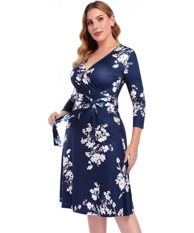 Womens V-Neck 3/4 Sleeve A Line Midi Faux Wrap Plus Size Cocktail Party Swing Dress Pattern E $8.54 Activewear