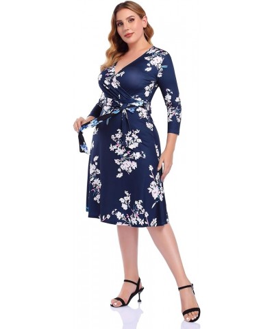 Womens V-Neck 3/4 Sleeve A Line Midi Faux Wrap Plus Size Cocktail Party Swing Dress Pattern E $8.54 Activewear