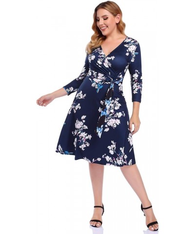 Womens V-Neck 3/4 Sleeve A Line Midi Faux Wrap Plus Size Cocktail Party Swing Dress Pattern E $8.54 Activewear