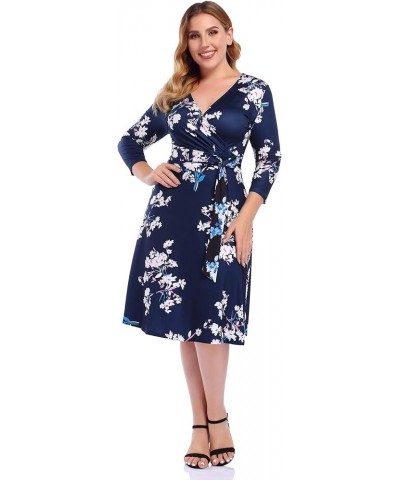 Womens V-Neck 3/4 Sleeve A Line Midi Faux Wrap Plus Size Cocktail Party Swing Dress Pattern E $8.54 Activewear