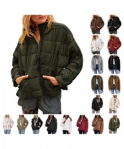 Womens Oversized Puffer Jacket Baggy Zip Up Quilted Lightweight Down Coat Long Sleeve Packable Short Down Coat Tops D-army Gr...