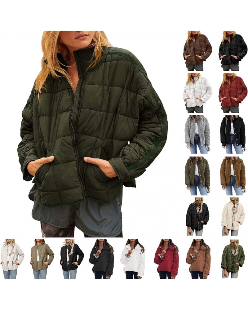 Womens Oversized Puffer Jacket Baggy Zip Up Quilted Lightweight Down Coat Long Sleeve Packable Short Down Coat Tops D-army Gr...