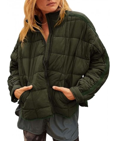 Womens Oversized Puffer Jacket Baggy Zip Up Quilted Lightweight Down Coat Long Sleeve Packable Short Down Coat Tops D-army Gr...