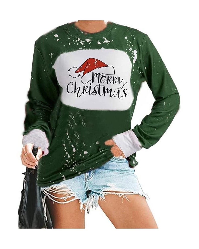 Christmas Shirt Women Merry Christmas Shirts Funny Santas Hat Crewneck Striped Splicing Long Sleeve Xmas Holiday Tops Tie-dye...