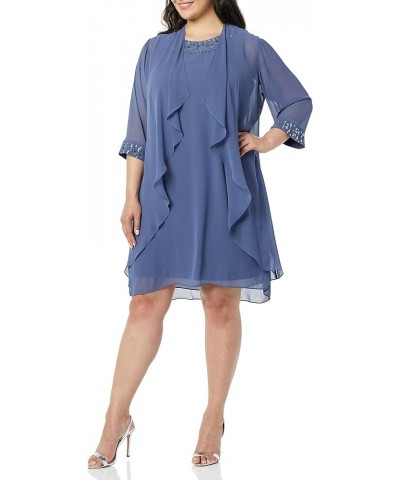 Women's Plus Size Chiffon Tier Jacket Dress with Beading Detail Wedgewood Beaded $57.46 Dresses