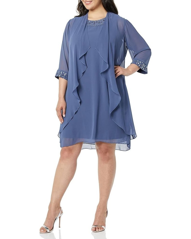 Women's Plus Size Chiffon Tier Jacket Dress with Beading Detail Wedgewood Beaded $57.46 Dresses