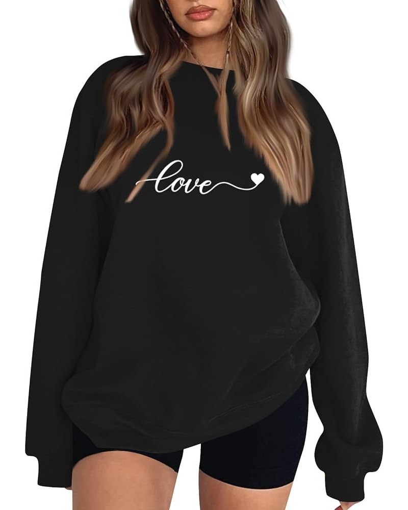 Sweatshirt for Women Round Neck Casual Fashion Valentine's Day Print Tops Long Sleeve O-Neck Pullover Blouse 3-black $12.50 H...