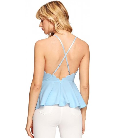 Women's Sexy V Neck Backless Camisole Scalloped Peplum Cami Top Blue $13.44 Tanks