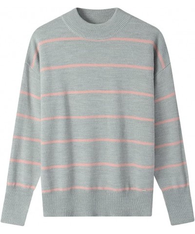 Striped Tunic Sweater for Women's Long Sleeve Turtleneck Cozy Knit Sweater Casual Loose Pullover Jumper Tops Grey $16.19 Swea...