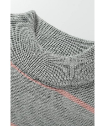 Striped Tunic Sweater for Women's Long Sleeve Turtleneck Cozy Knit Sweater Casual Loose Pullover Jumper Tops Grey $16.19 Swea...