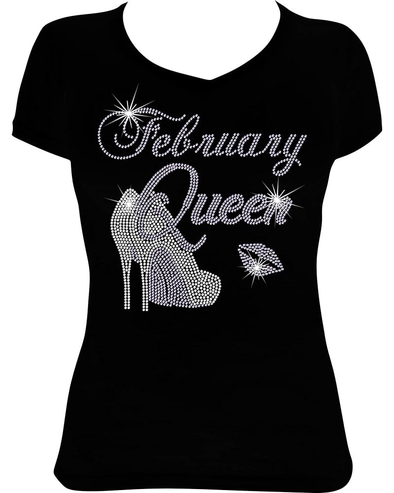 Birthday Queen Month Birthday Bling Rhinestone Shirt February-purple $13.33 T-Shirts