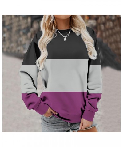 Womens Casual Long Sleeve Crewneck Sweatshirt 2024 Spring Fashion Dressy Pullover Tops Loose Colorblock/Gradient Shirt B-purp...