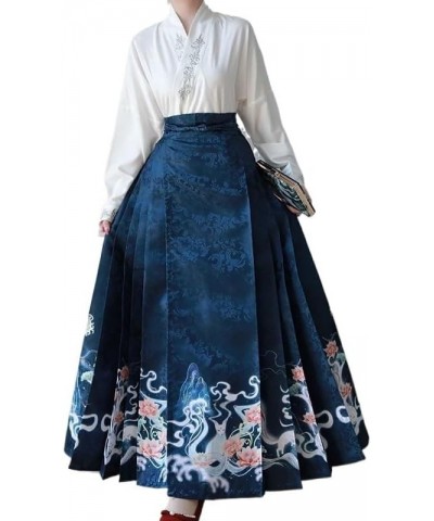 2024 Traditional Daily Hanfu Women's Chinese Style Suit Embroidery Sleeve Horse-face Pleated Skirt Fashion Wear Clothing (Col...