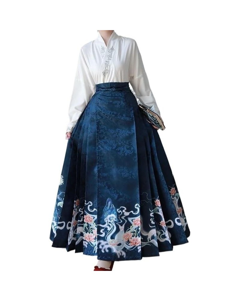 2024 Traditional Daily Hanfu Women's Chinese Style Suit Embroidery Sleeve Horse-face Pleated Skirt Fashion Wear Clothing (Col...