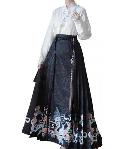 2024 Traditional Daily Hanfu Women's Chinese Style Suit Embroidery Sleeve Horse-face Pleated Skirt Fashion Wear Clothing (Col...