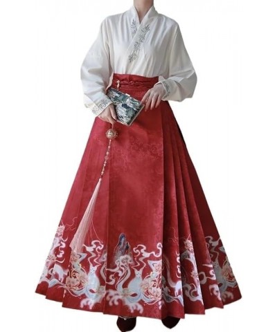 2024 Traditional Daily Hanfu Women's Chinese Style Suit Embroidery Sleeve Horse-face Pleated Skirt Fashion Wear Clothing (Col...