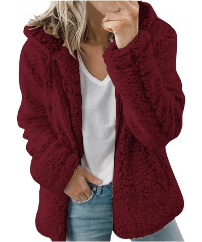 Winter Coats for Women Faux Fur Shaggy Fleece Cardigan Tops Zip Up Fluffy Sherpa Teddy Hoodies Jackets Wine 10 $7.48 Coats