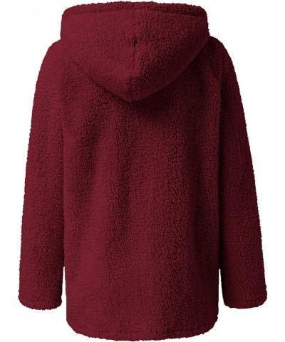 Winter Coats for Women Faux Fur Shaggy Fleece Cardigan Tops Zip Up Fluffy Sherpa Teddy Hoodies Jackets Wine 10 $7.48 Coats