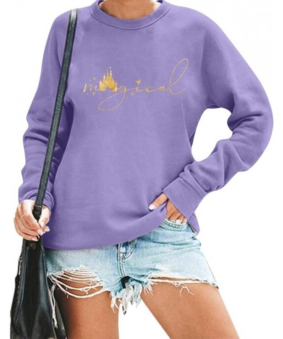 UNIQUENOE Magic Kingdom Sweatshirts For Women Magical Tshirt Family Vacation Tee Castle Graphic Short Sleeve Tops Purple $18....