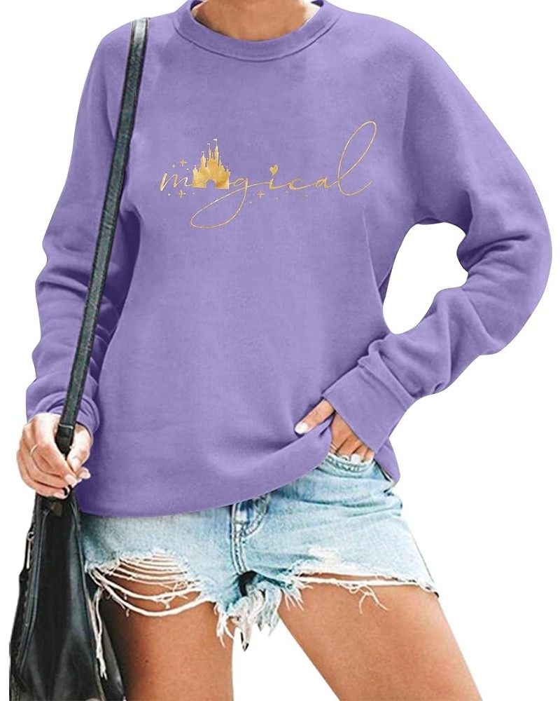 UNIQUENOE Magic Kingdom Sweatshirts For Women Magical Tshirt Family Vacation Tee Castle Graphic Short Sleeve Tops Purple $18....