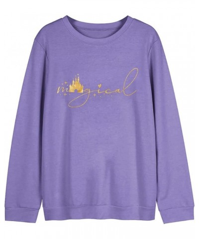 UNIQUENOE Magic Kingdom Sweatshirts For Women Magical Tshirt Family Vacation Tee Castle Graphic Short Sleeve Tops Purple $18....