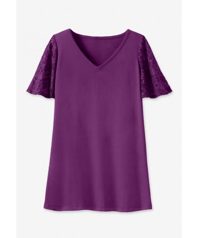 Women's Plus Size Lace Sleeve Tunic Navy $20.31 Tops