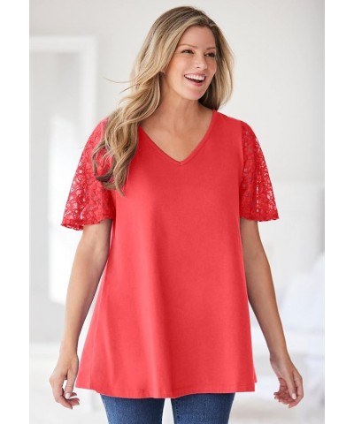 Women's Plus Size Lace Sleeve Tunic Navy $20.31 Tops