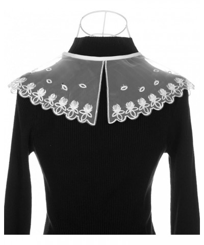 Detachable Fake Collar, Semi-Sheer Embroidery Mini Cape Choker Neck Ruff Dickey Collar for Women Blouse White-1(back Slit) $8...