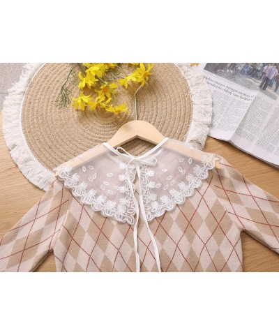 Detachable Fake Collar, Semi-Sheer Embroidery Mini Cape Choker Neck Ruff Dickey Collar for Women Blouse White-1(back Slit) $8...