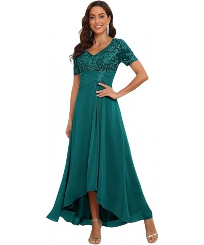 Lace Applique Mother of Bride Dresses Chiffon Formal Evening Gown V Neck Wedding Guest Dress Teal $42.50 Dresses