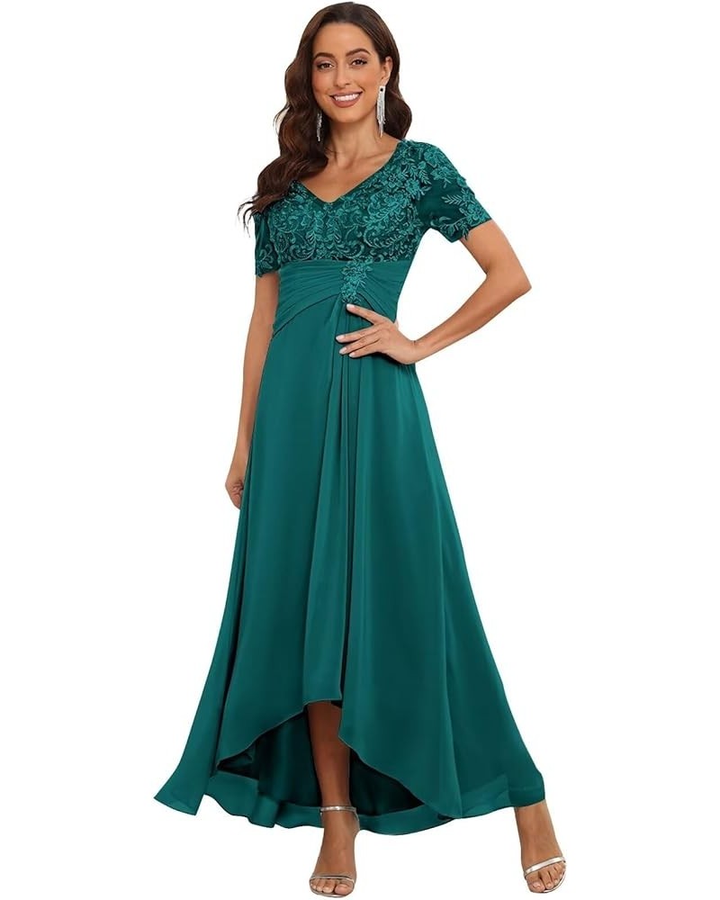 Lace Applique Mother of Bride Dresses Chiffon Formal Evening Gown V Neck Wedding Guest Dress Teal $42.50 Dresses