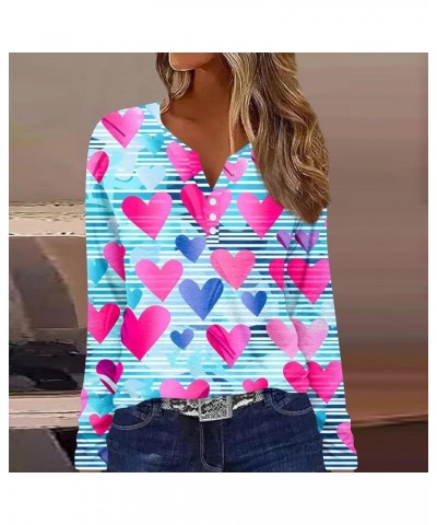 Womens Clothing, Valentines Day Red Heart Printed Button Down V Neck Tops Fall Casual Loose Fit Long Sleeve Shirts 2-multicol...