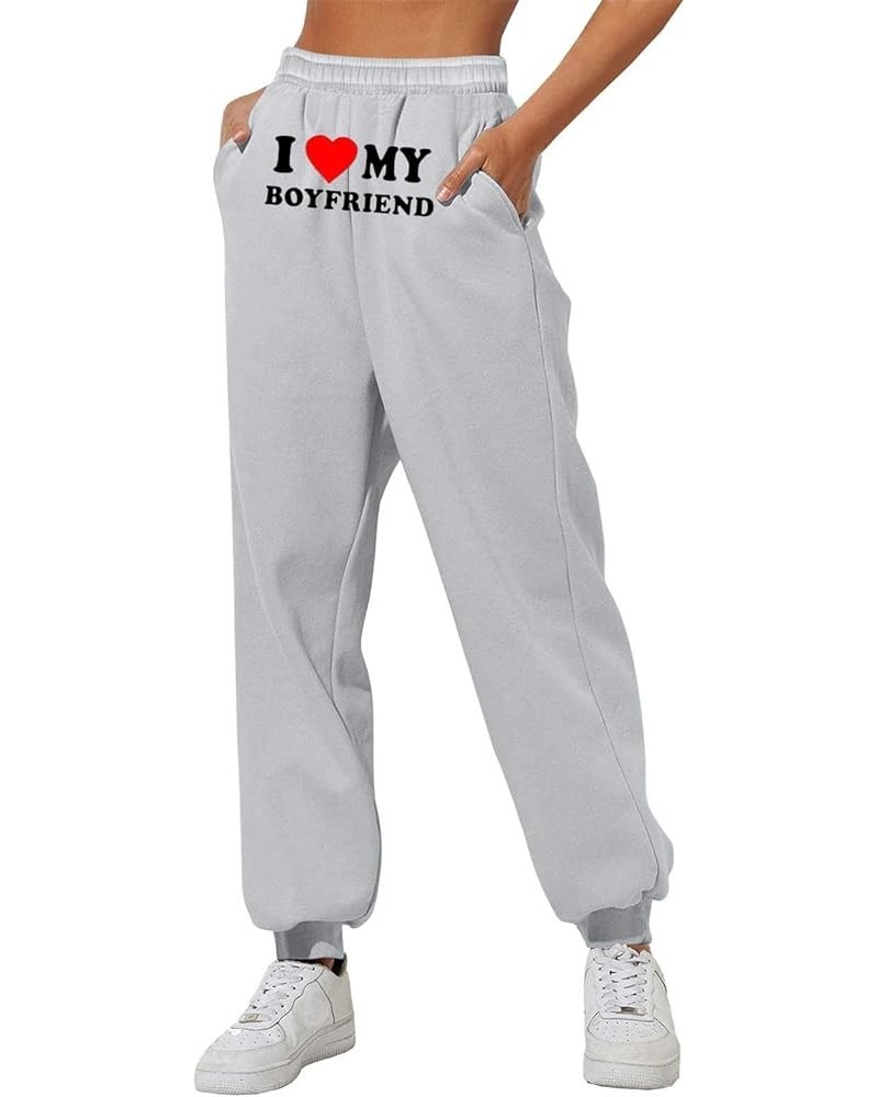 I Love My Boyfriend Sweatpants for Women Fashion Elastic High Waist Jogger Pants Casual Loose Funny Workout Trousers B01-grey...