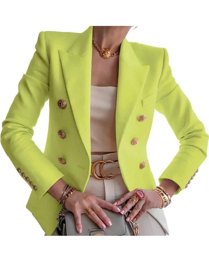 Women's Notched Lapel Long Sleeve Double Breasted Blazer Winter Fashion Jacket Green $14.23 Blazers