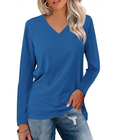 Women's Long Sleeve Color Block Tunics Tops V Neck Casual Cute Shirts Fall Loose Fit Blouses Tees C-c-blue $16.19 Tops