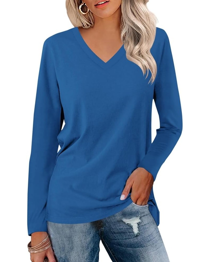 Women's Long Sleeve Color Block Tunics Tops V Neck Casual Cute Shirts Fall Loose Fit Blouses Tees C-c-blue $16.19 Tops