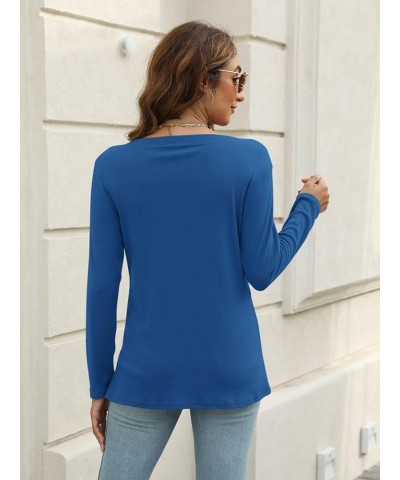 Women's Long Sleeve Color Block Tunics Tops V Neck Casual Cute Shirts Fall Loose Fit Blouses Tees C-c-blue $16.19 Tops