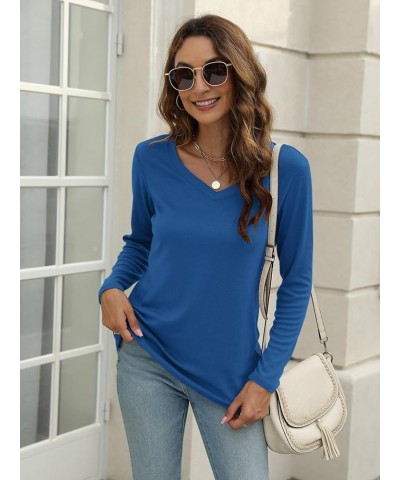 Women's Long Sleeve Color Block Tunics Tops V Neck Casual Cute Shirts Fall Loose Fit Blouses Tees C-c-blue $16.19 Tops