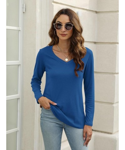 Women's Long Sleeve Color Block Tunics Tops V Neck Casual Cute Shirts Fall Loose Fit Blouses Tees C-c-blue $16.19 Tops