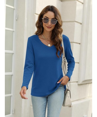 Women's Long Sleeve Color Block Tunics Tops V Neck Casual Cute Shirts Fall Loose Fit Blouses Tees C-c-blue $16.19 Tops