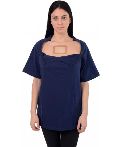 Premium Port Access Chemo Tshirt Recovery Dual Access Tee Side Open Shirt Navy/Women $12.99 T-Shirts