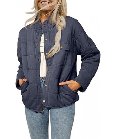 Womens Quilted Jackets Lightweight Cropped Puffer Jacket Long Sleeve Cute Padded Puffy Down Coat Lapel Down Jacket C-dark Blu...