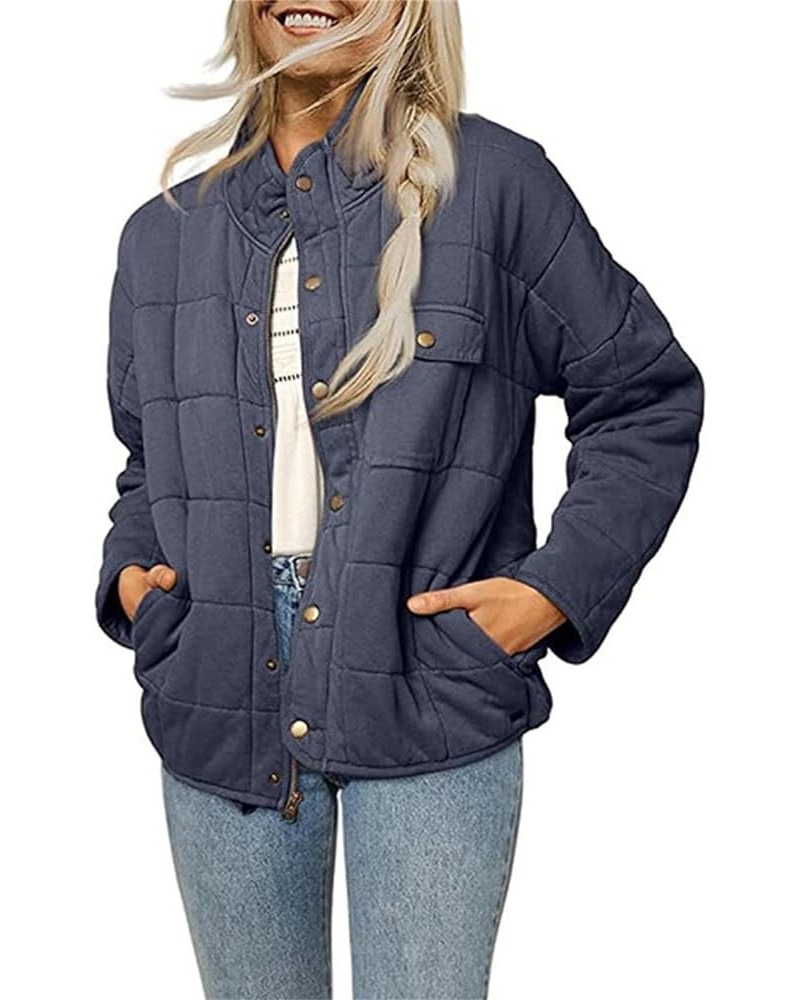 Womens Quilted Jackets Lightweight Cropped Puffer Jacket Long Sleeve Cute Padded Puffy Down Coat Lapel Down Jacket C-dark Blu...