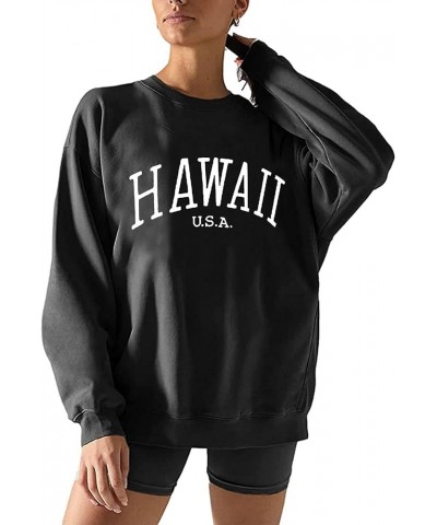 Women's Casual Letter Graphic Print Round Neck Long Sleeve Pullover Sweatshirt H-black $10.07 Hoodies & Sweatshirts