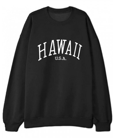 Women's Casual Letter Graphic Print Round Neck Long Sleeve Pullover Sweatshirt H-black $10.07 Hoodies & Sweatshirts