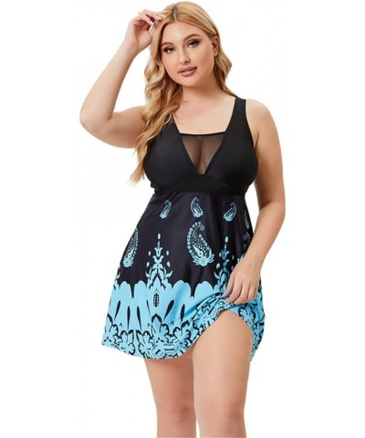 Women Two Piece Plus Size Flowy Swimdress Mesh Splicing Print Tankini Swimsuit High Waisted Tummy Control Bathing Suit Mesh $...